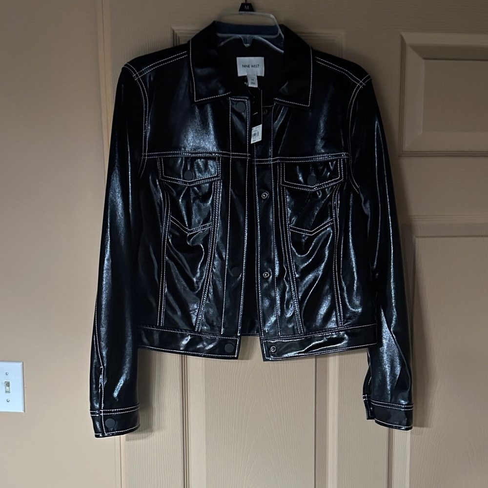 Nine West Shiny Black Leather Jacket